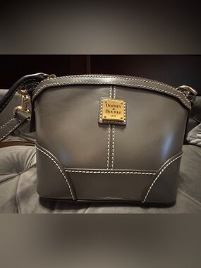 Dooney & Bourke Grey Leather Crossbody with Gold Logo Plate
